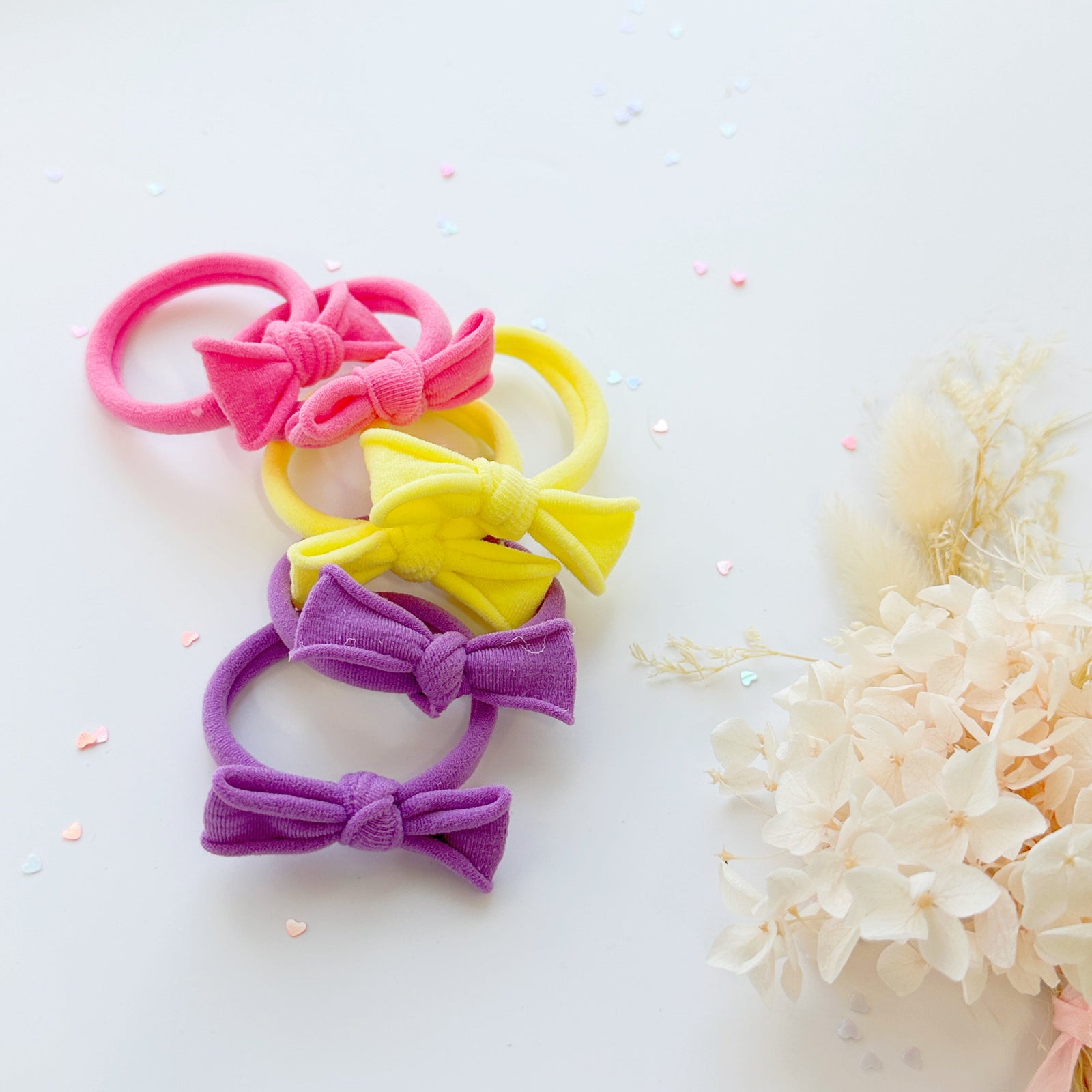 Handmade Simple Bow metal free hair ties - Candy - 3 Pairs Pastel colour