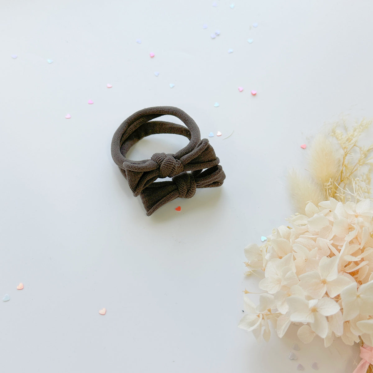 Handmade Simple Bow metal free hair ties -Mustard - 3 Pairs Mustard colour