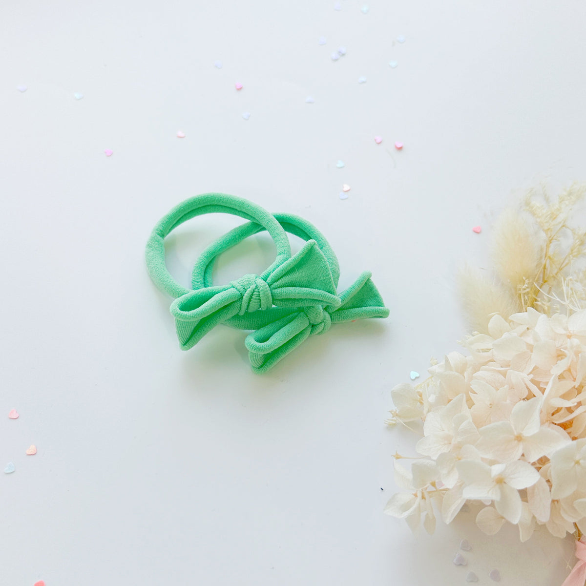 Handmade Simple Bow metal free hair ties -Sky - 3 Pairs Sky