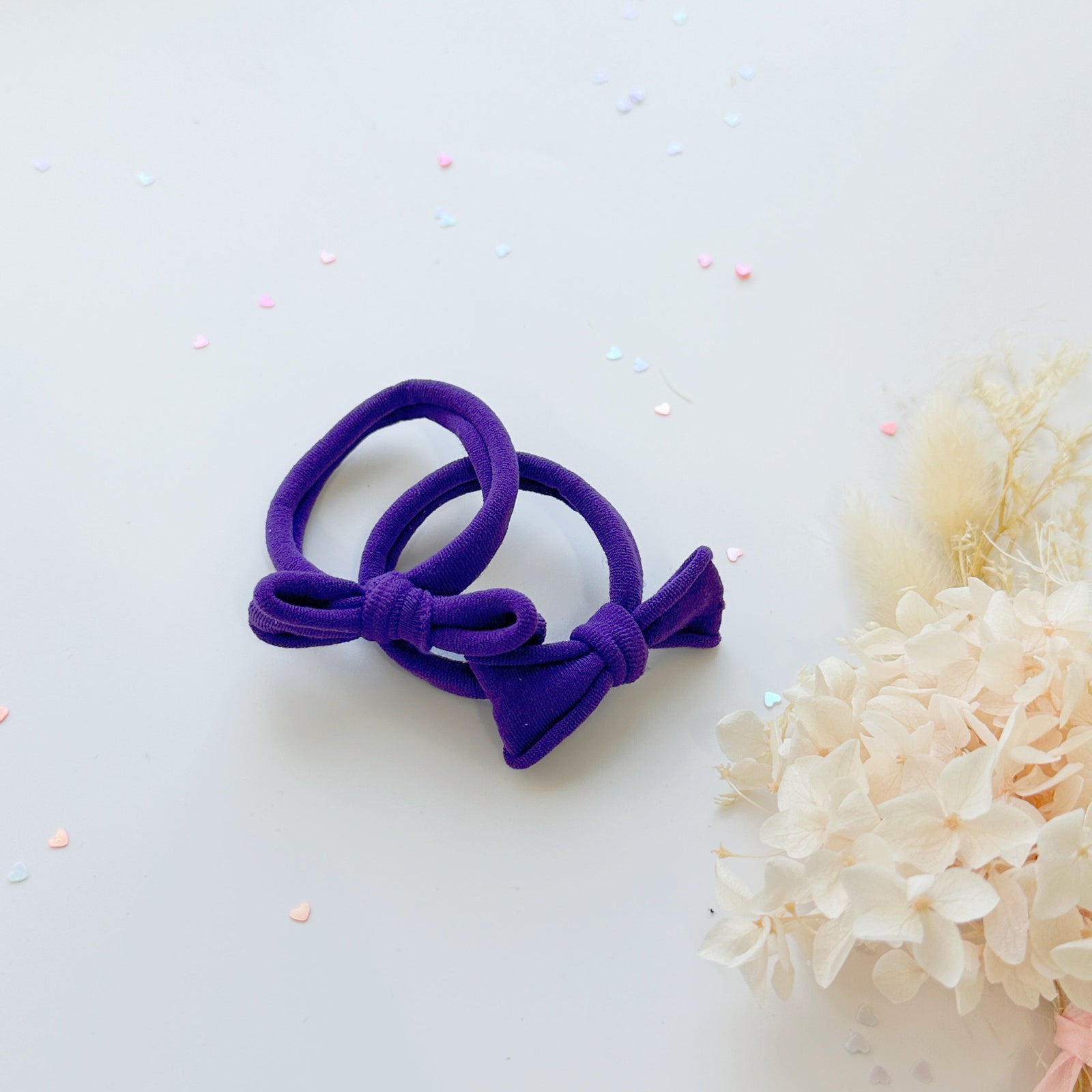 Handmade Simple Bow metal free hair ties - Violet - 3 Pairs Violet colour