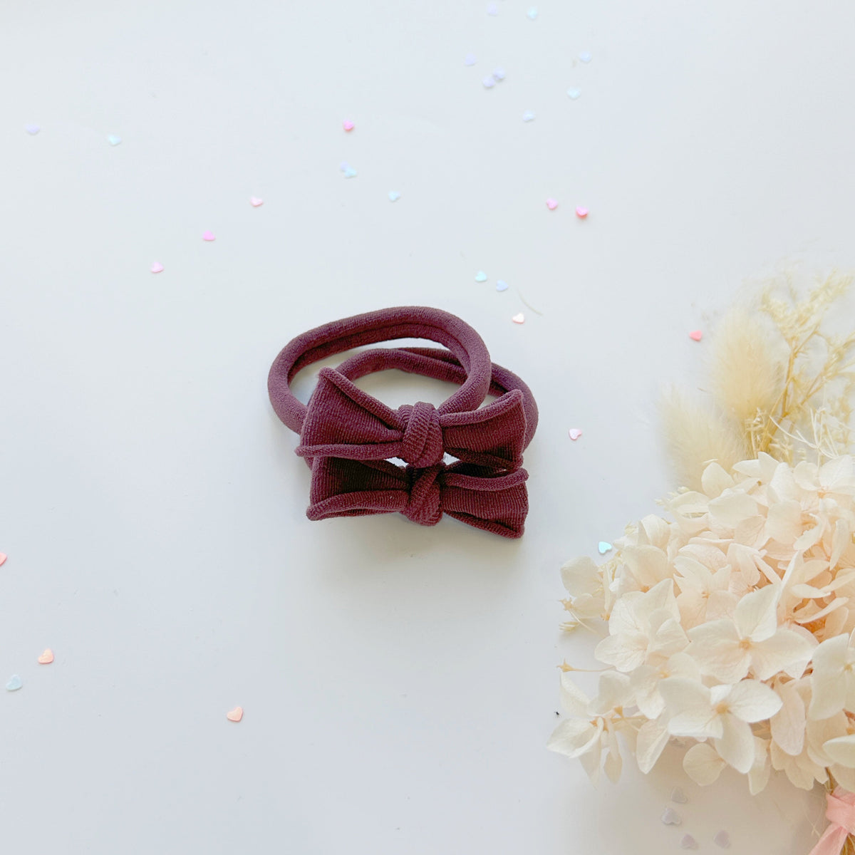 Handmade Simple Bow metal free hair ties - Violet - 3 Pairs Violet colour