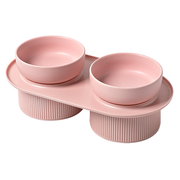 Ribbed Ceramic Double Pet Bowl 3pc Set - Pink