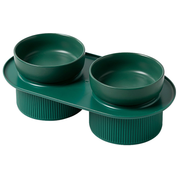 Ribbed Ceramic Double Pet Bowl 3pc Set - Pink