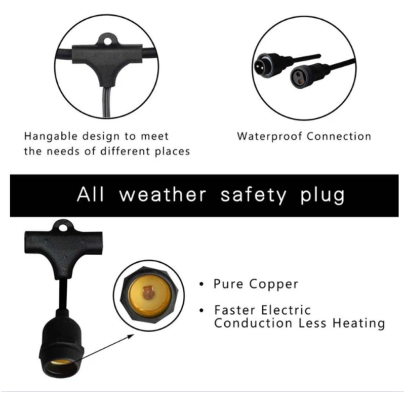 15m Solar Power Outdoor String Lights - 48 Ft Hanging Edison Bulbs Create Bistro Ambience in Your Yard - Commercial Grade