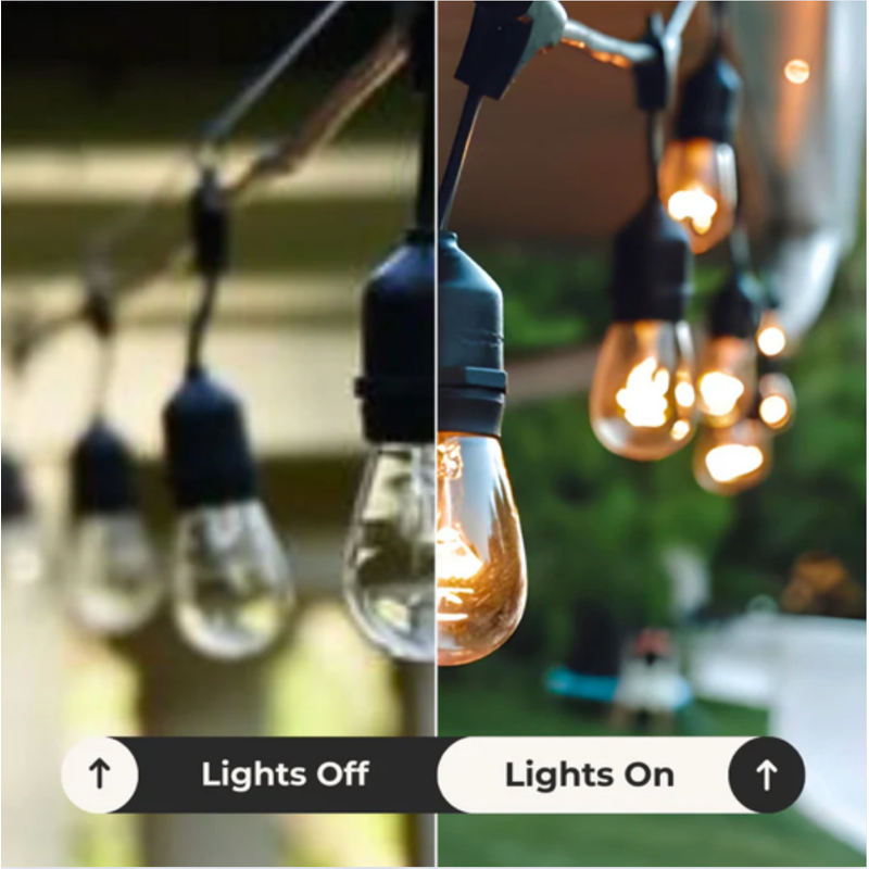 15m Solar Power Outdoor String Lights - 48 Ft Hanging Edison Bulbs Create Bistro Ambience in Your Yard - Commercial Grade