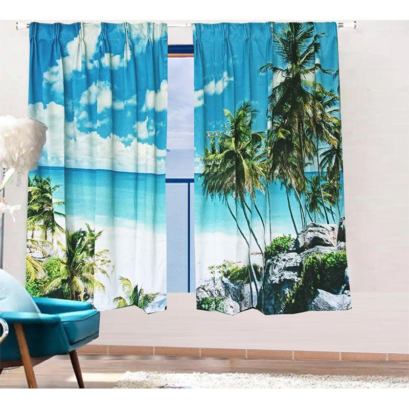 Sea View 3D Printing Blockout Curtains 2x128x160cm PINCH PLEAT Fabric Seascape