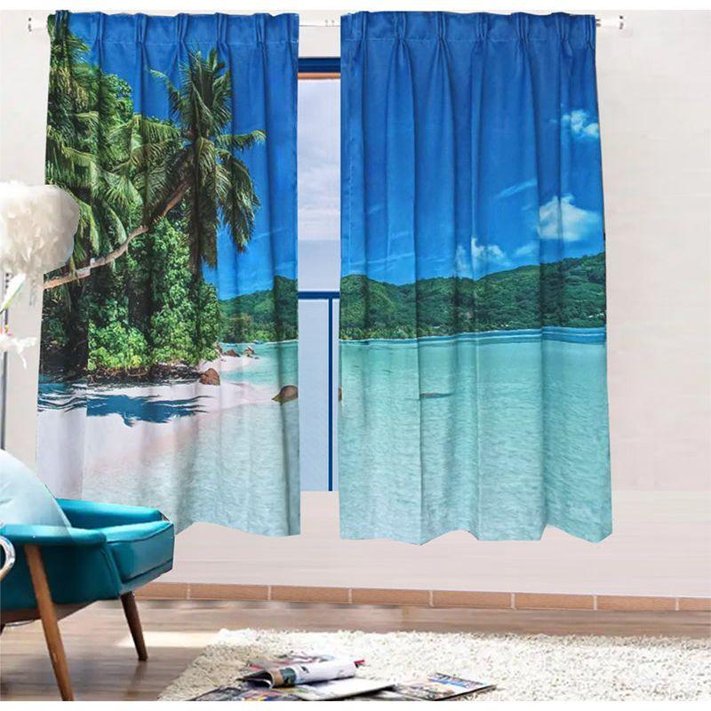 Sea View 3D Printing Blockout Curtains 2x127x160cm PINCH PLEAT Fabric Seascape