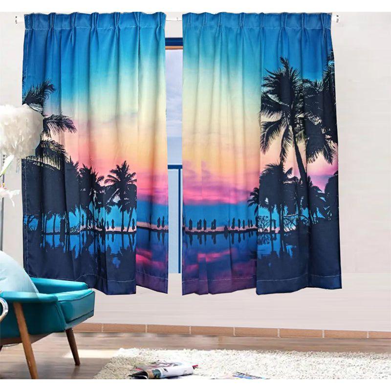 Sea View 3D Printing Blockout Curtains 2x131x160cm PINCH PLEAT Fabric Seascape