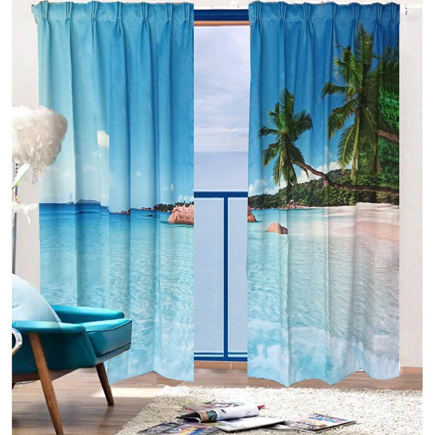 Sea View 3D Printing Blockout Curtains 260x213cm PINCH PLEAT Fabric Seascape