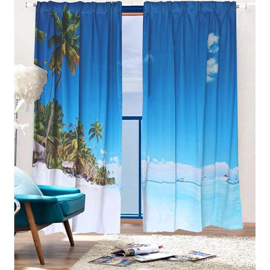 Sea View 3D Printing Blockout Curtains 260x213cm PINCH PLEAT Fabric Seascape