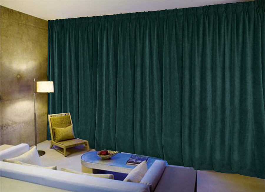 Large Thick Faux Mink Velvet Curtains 540x 230cm+30 Hooks Pinch Pleat, Green,New