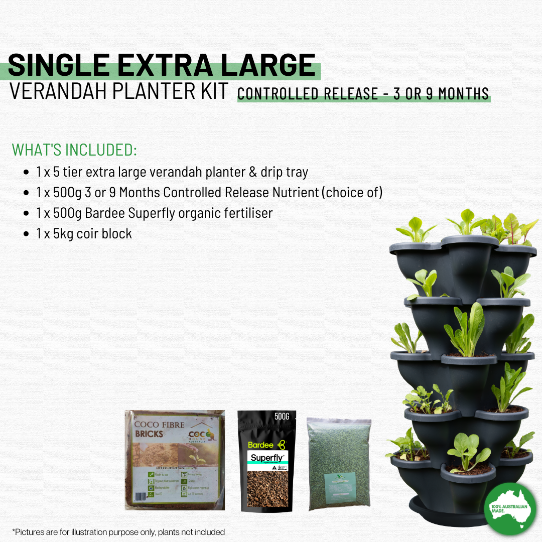 Single 5 Tier Extra Large Verandah Planter Garden Kit (Inc Coir, A &amp; B Nutrient and Bardee Superfly Organic Booster)  - Charcoal