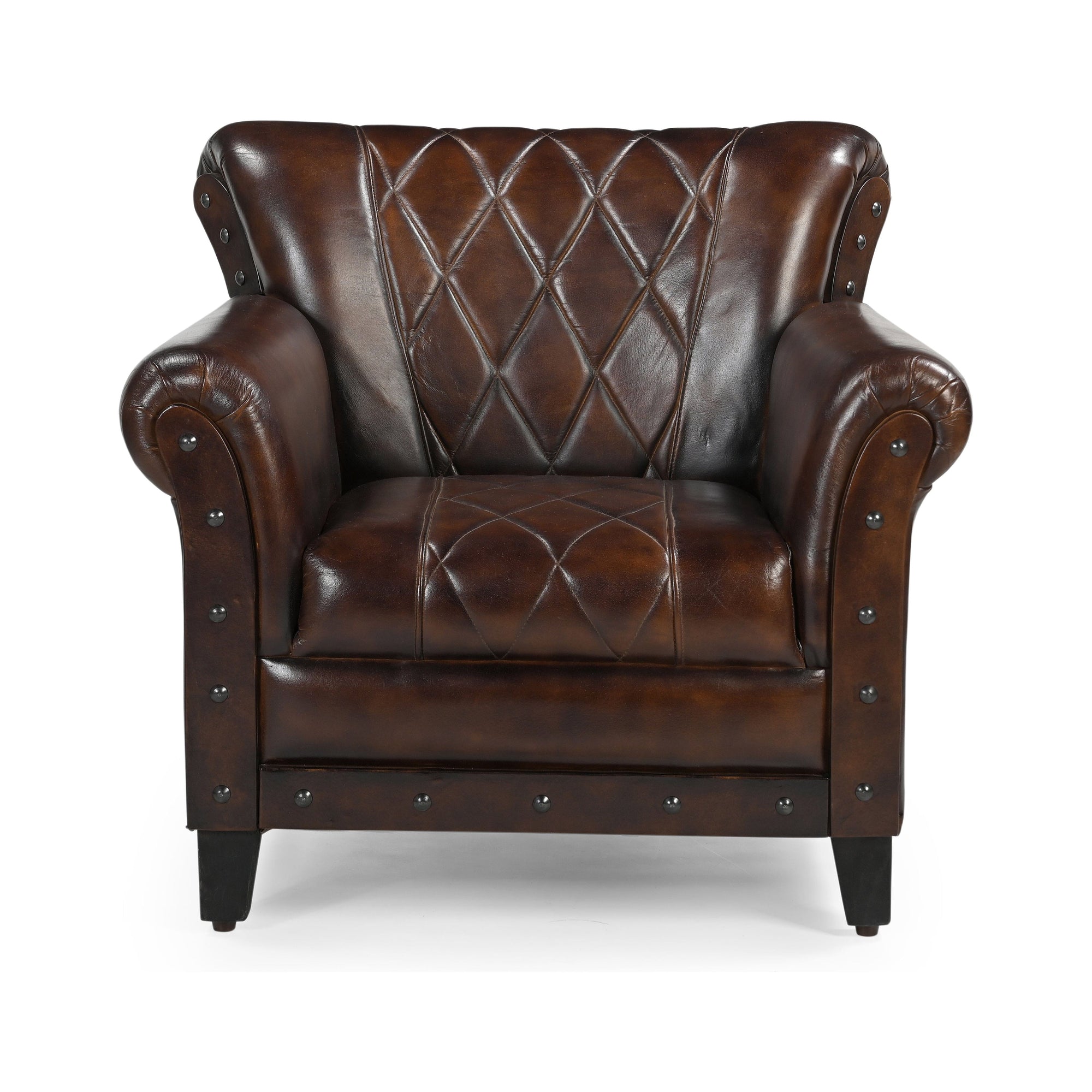 STUDDED LEATHER ARM CHAIR