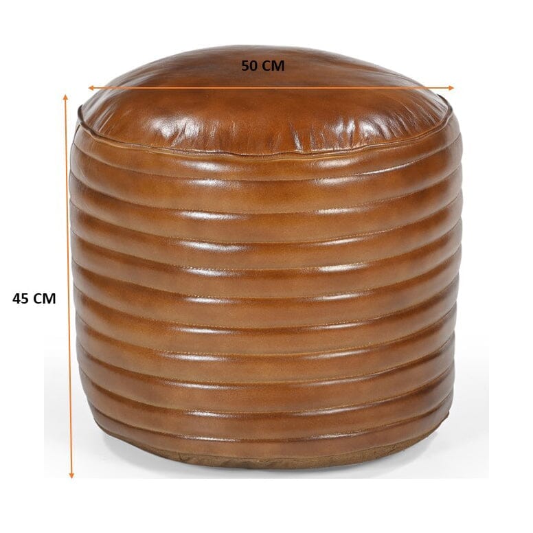 CARAMEL GROOVED LEATHER OTTOMAN