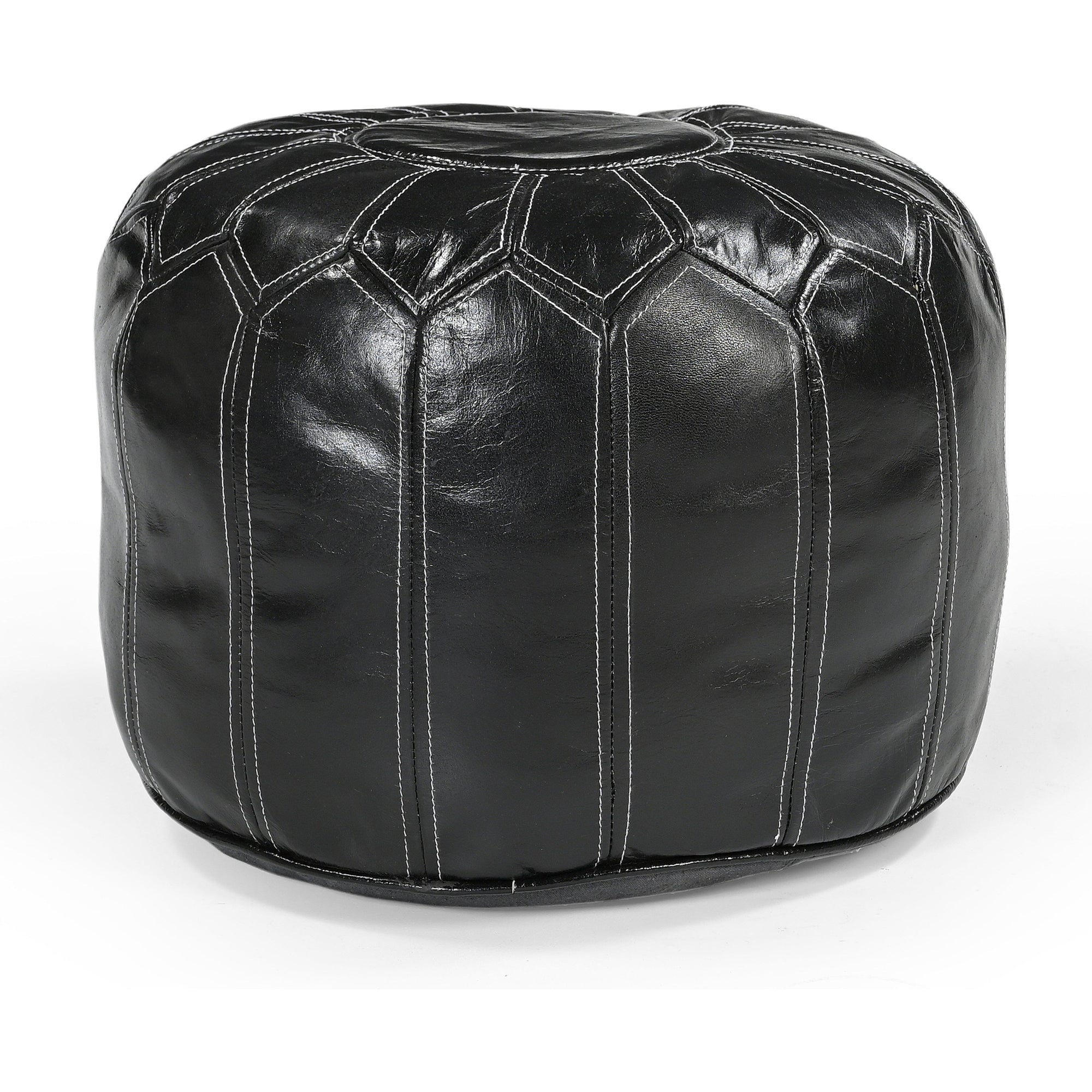 MOROCCAN LEATHER OTTOMAN BLACK