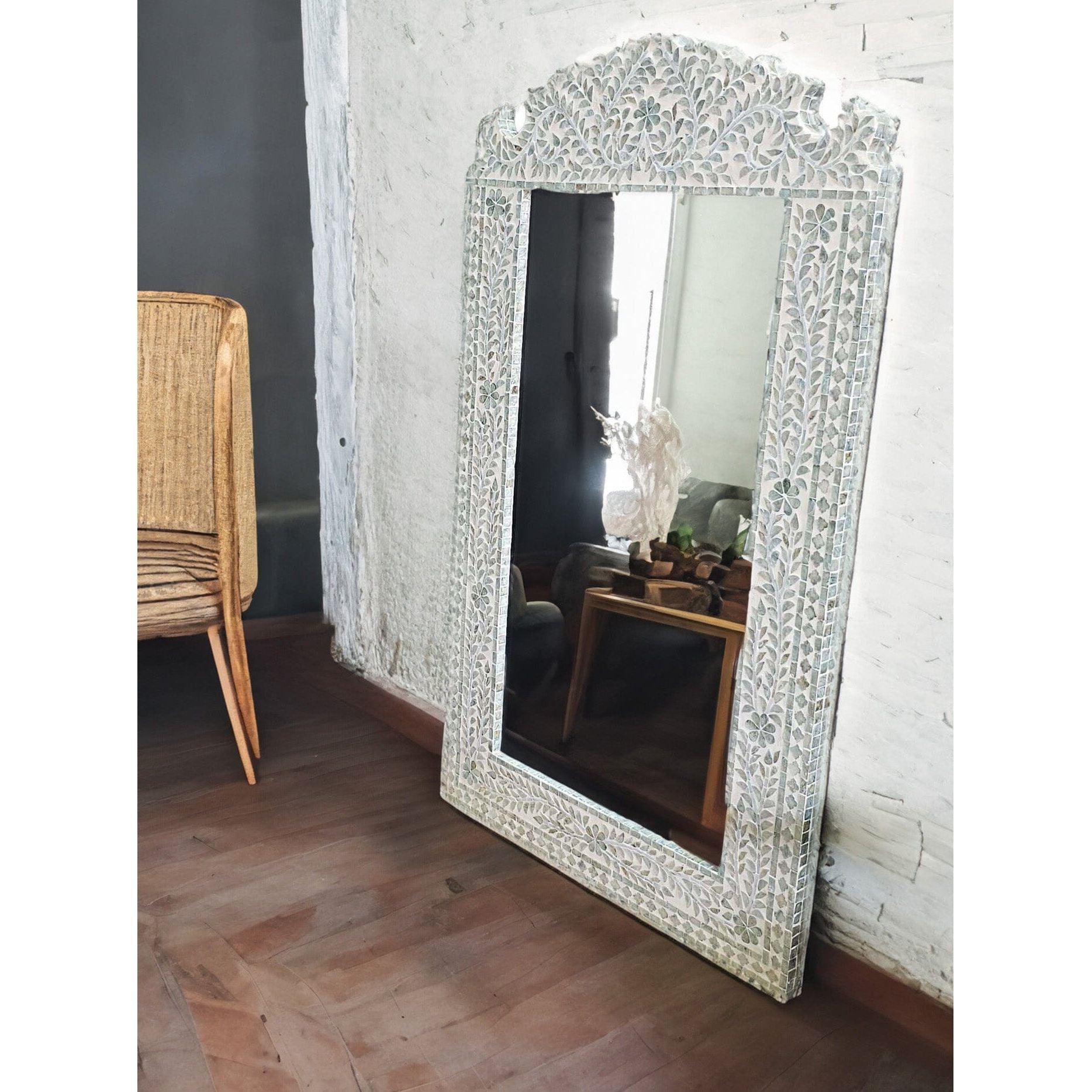 MOTHER OF PEARL SERENE REFLECTION WALL MIRROR