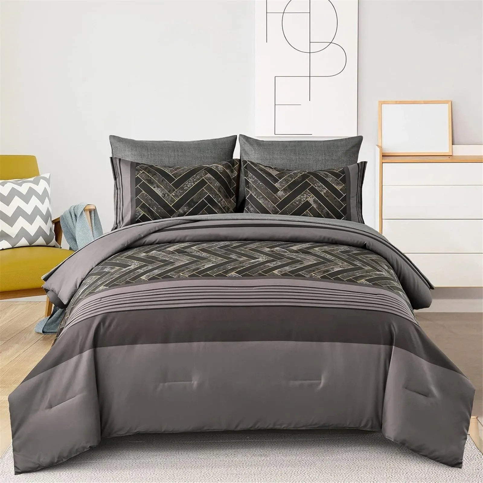 Charcoal Geometric Luxe Comforter Quilted Doona Set