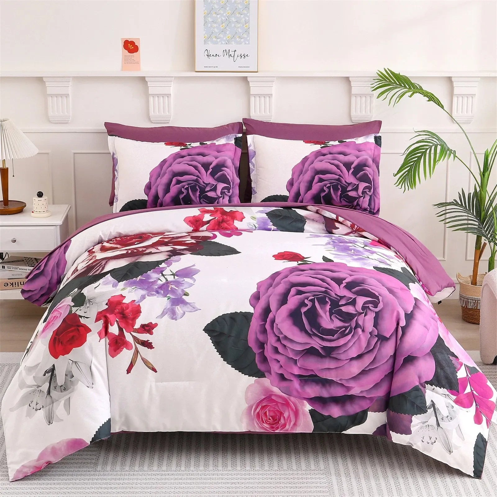 Magenta Purple Rose Garden Comforter Quilted Doona Set