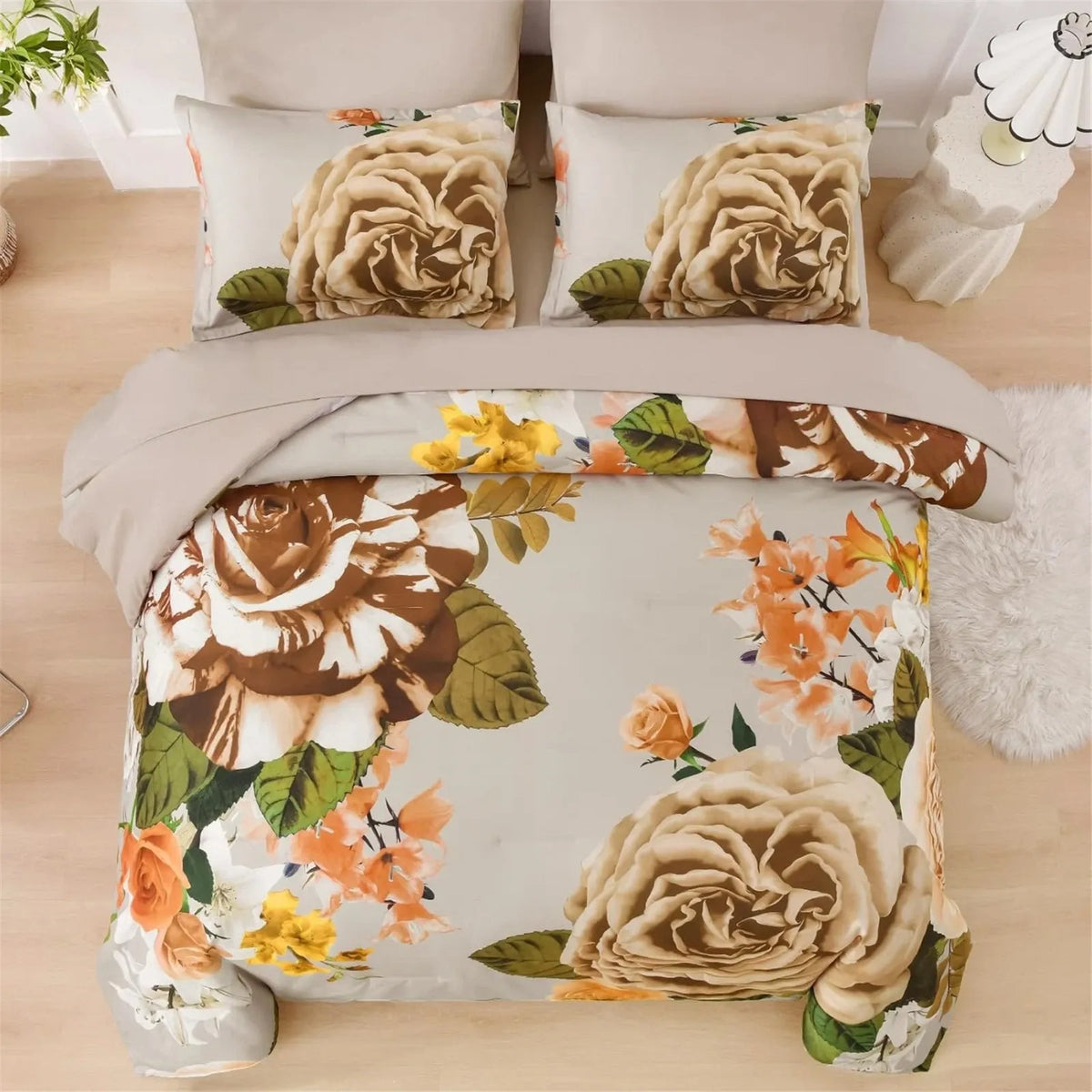Cream Golden Rose Meadow Comforter Quilted Doona Set