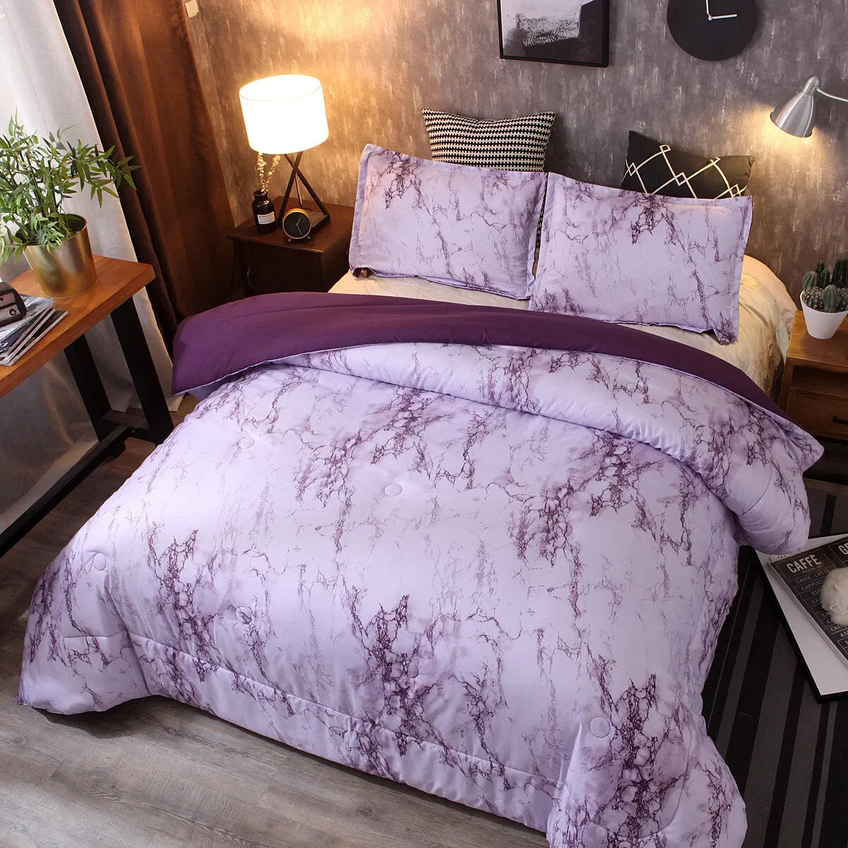 Purple Marble Whisper Comforter Quilted Doona Set