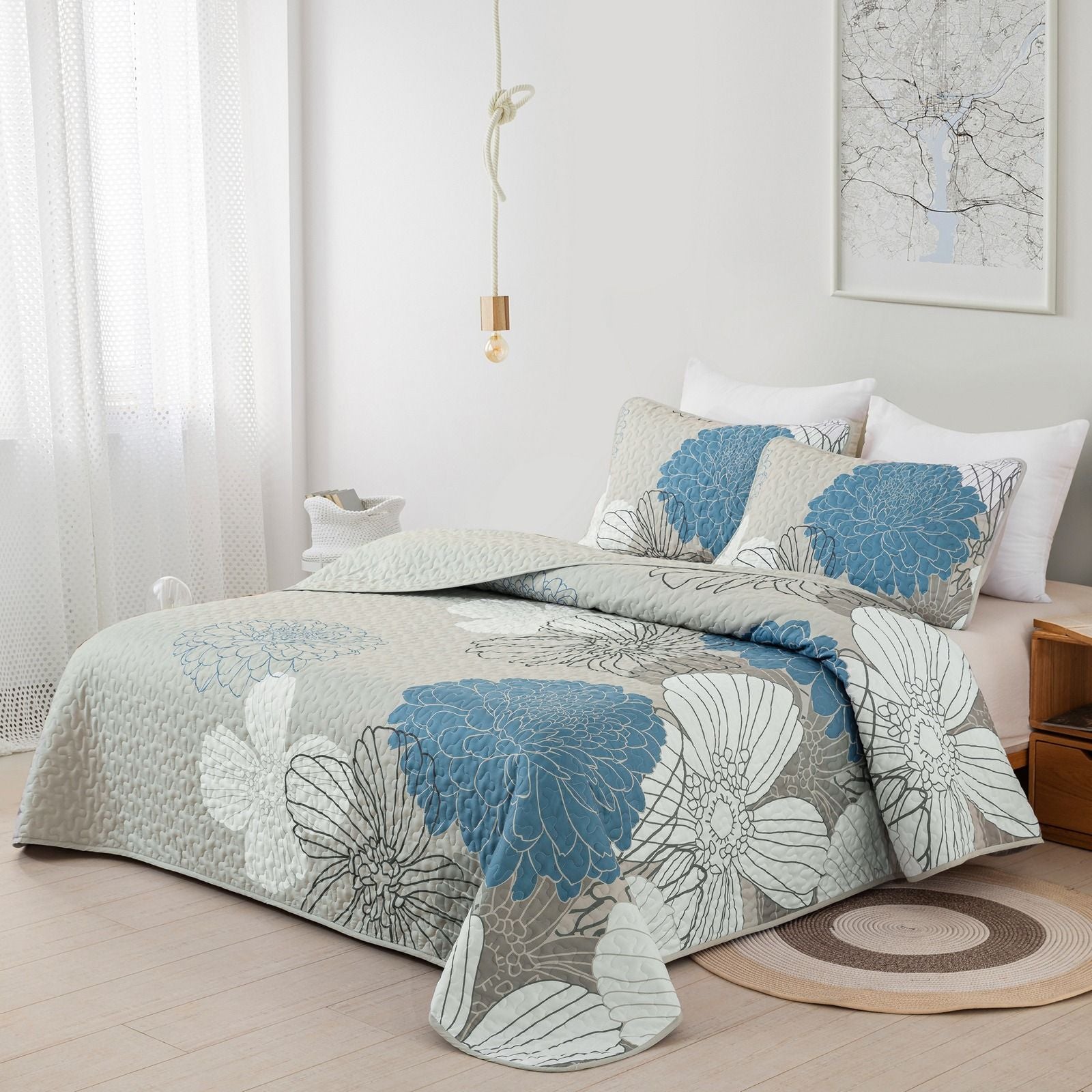 Black Floral Boho Royale Bedspread Coverlet 3 Piece Set