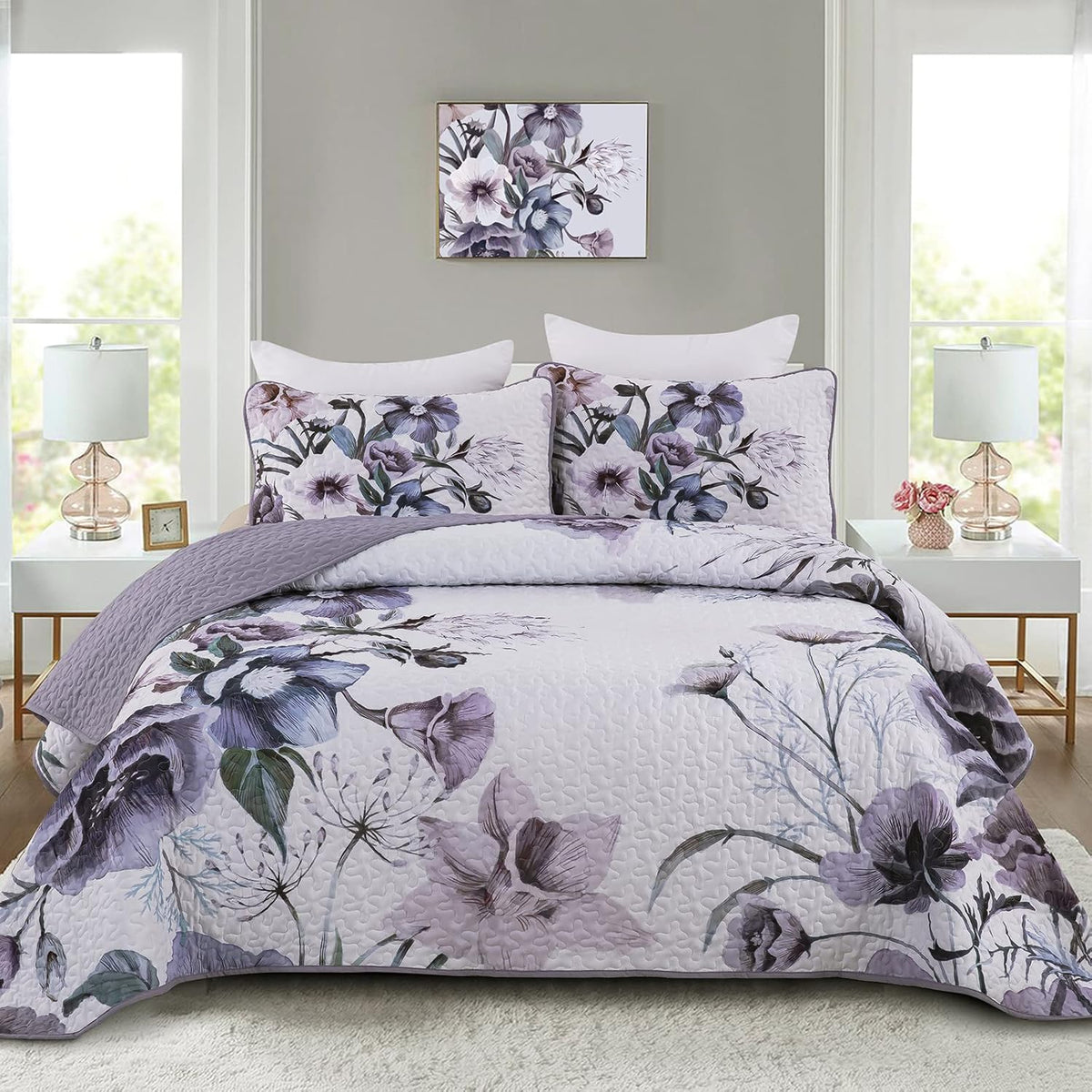 Romantic Wildflower Soft Cozy 3 Pc Bedspread &amp; Pillow Cover Set