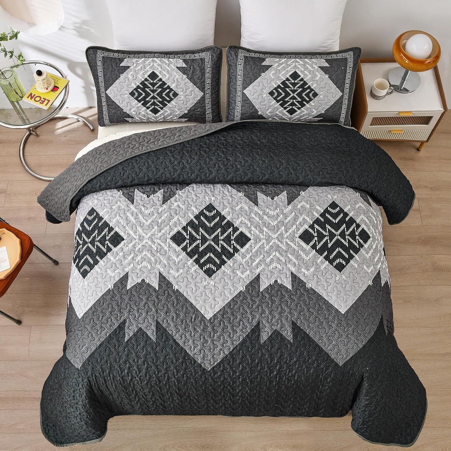 Black Aztec Boho Dream Bedspread Coverlet 3 Piece Set