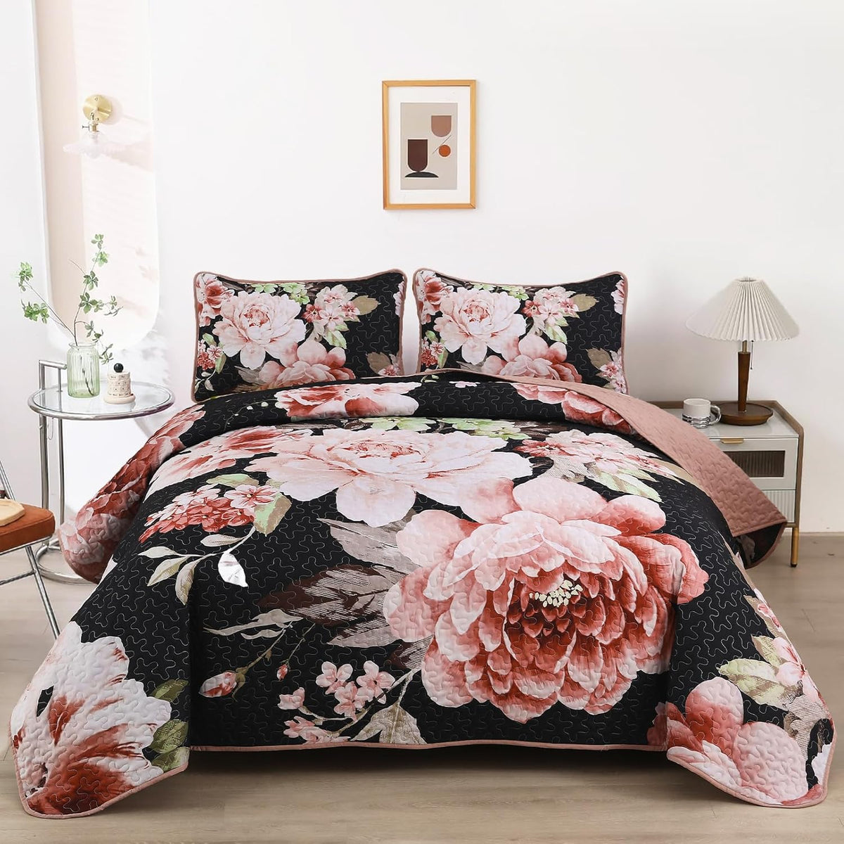 Botanical Evergreen Floral Cozy 3 Pc Bedspread &amp; Pillow Cover Set