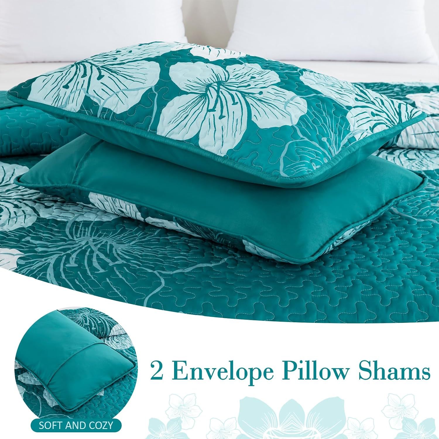 Green Floral Grove Bedspread Coverlet 3 Piece Set