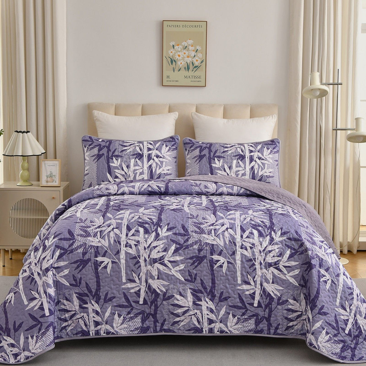 Lavender Bamboo Serenity Bedspread Coverlet 3 Piece Set