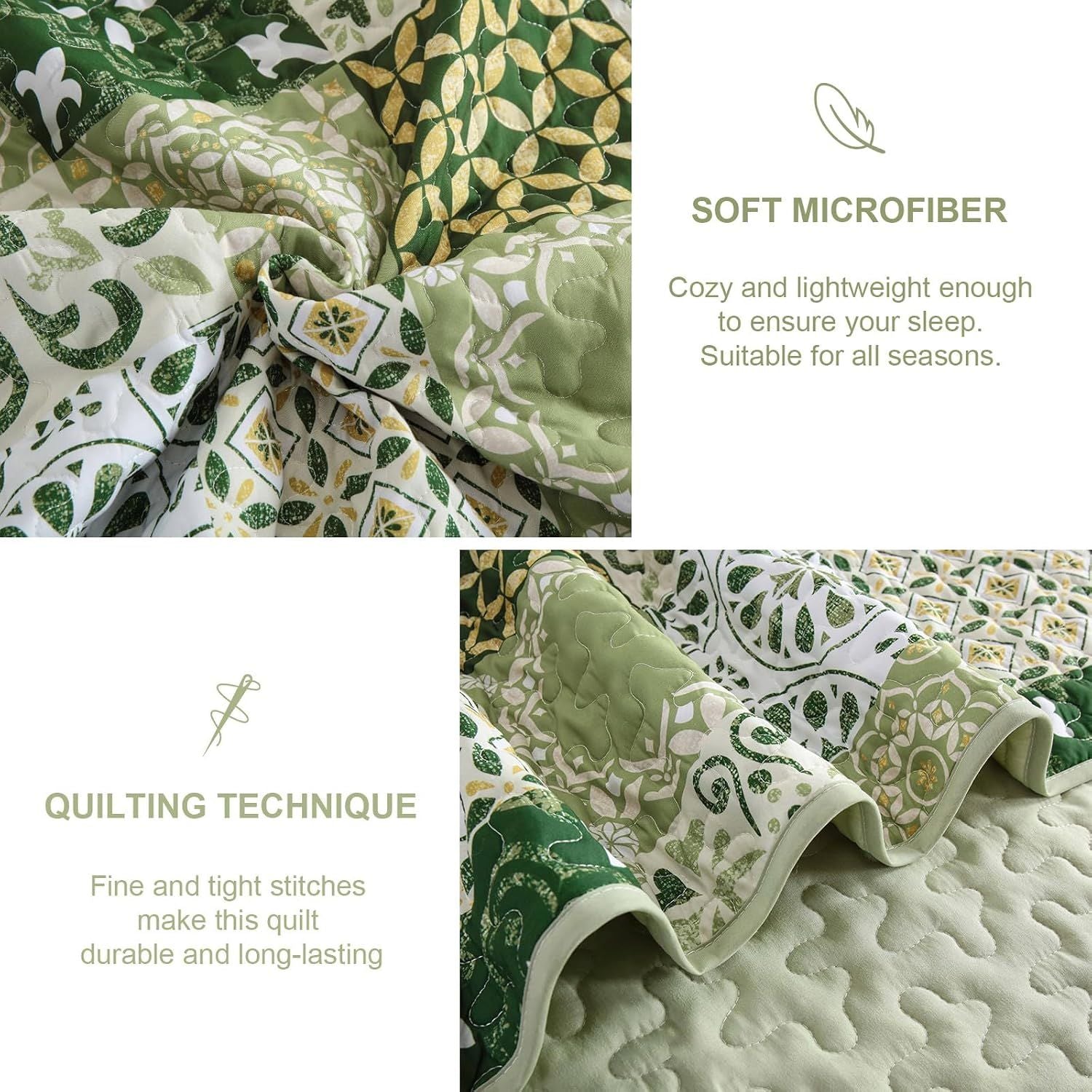 Sage Green Plaid Patchwork Garden Bedspread Coverlet 3 Piece Set