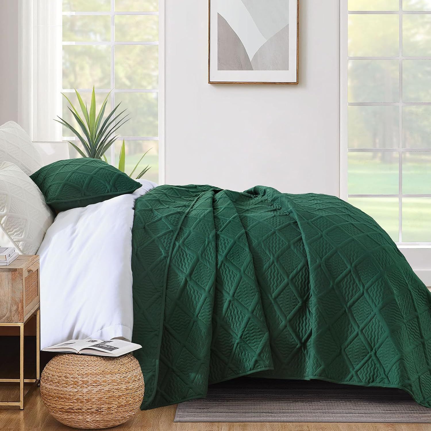Green Wave Bloom Bedspread Coverlet 3 Piece Set