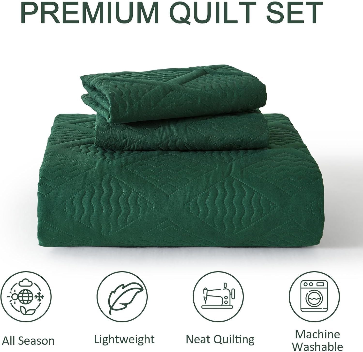 Green Wave Bloom Bedspread Coverlet 3 Piece Set