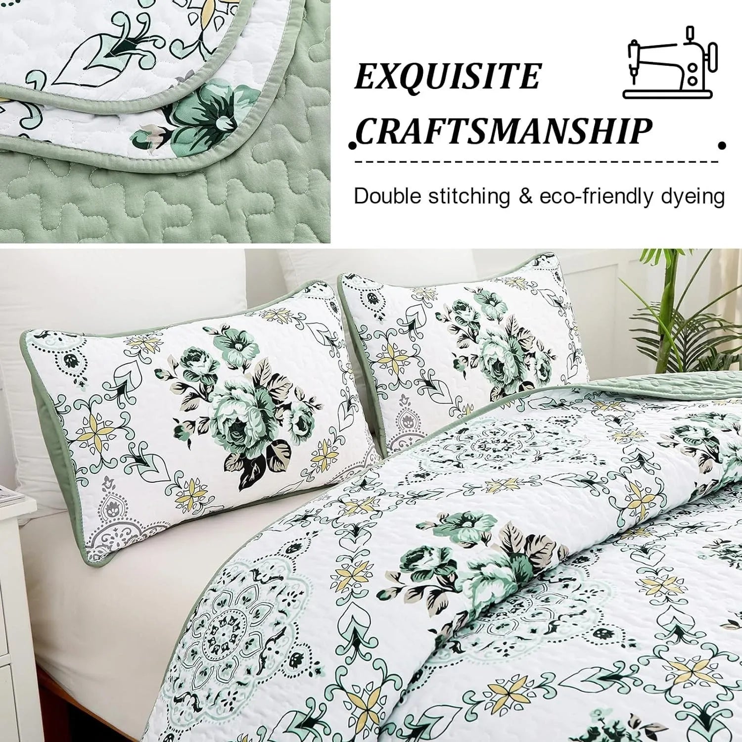 Sage Fiore Medallion Bloom Quilt / Doona / Duvet Cover set
