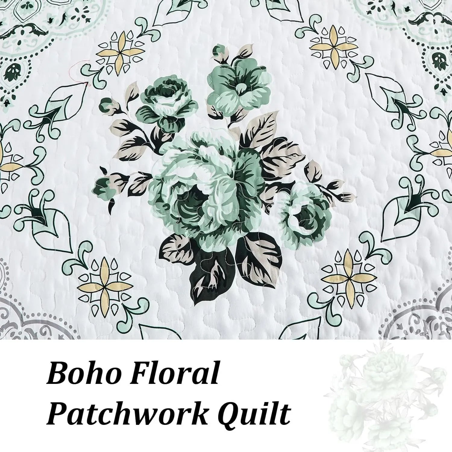 Sage Fiore Medallion Bloom Quilt / Doona / Duvet Cover set