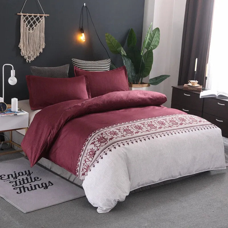 Burgundy Fiore Border Haven Quilt / Doona / Duvet Cover set