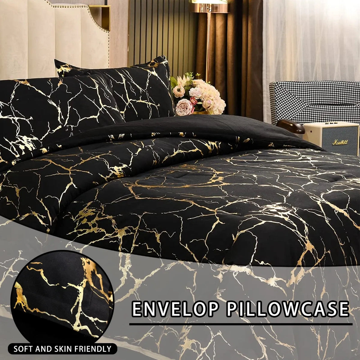 Black Gold Palermo Willow Quilt / Doona / Duvet Cover set