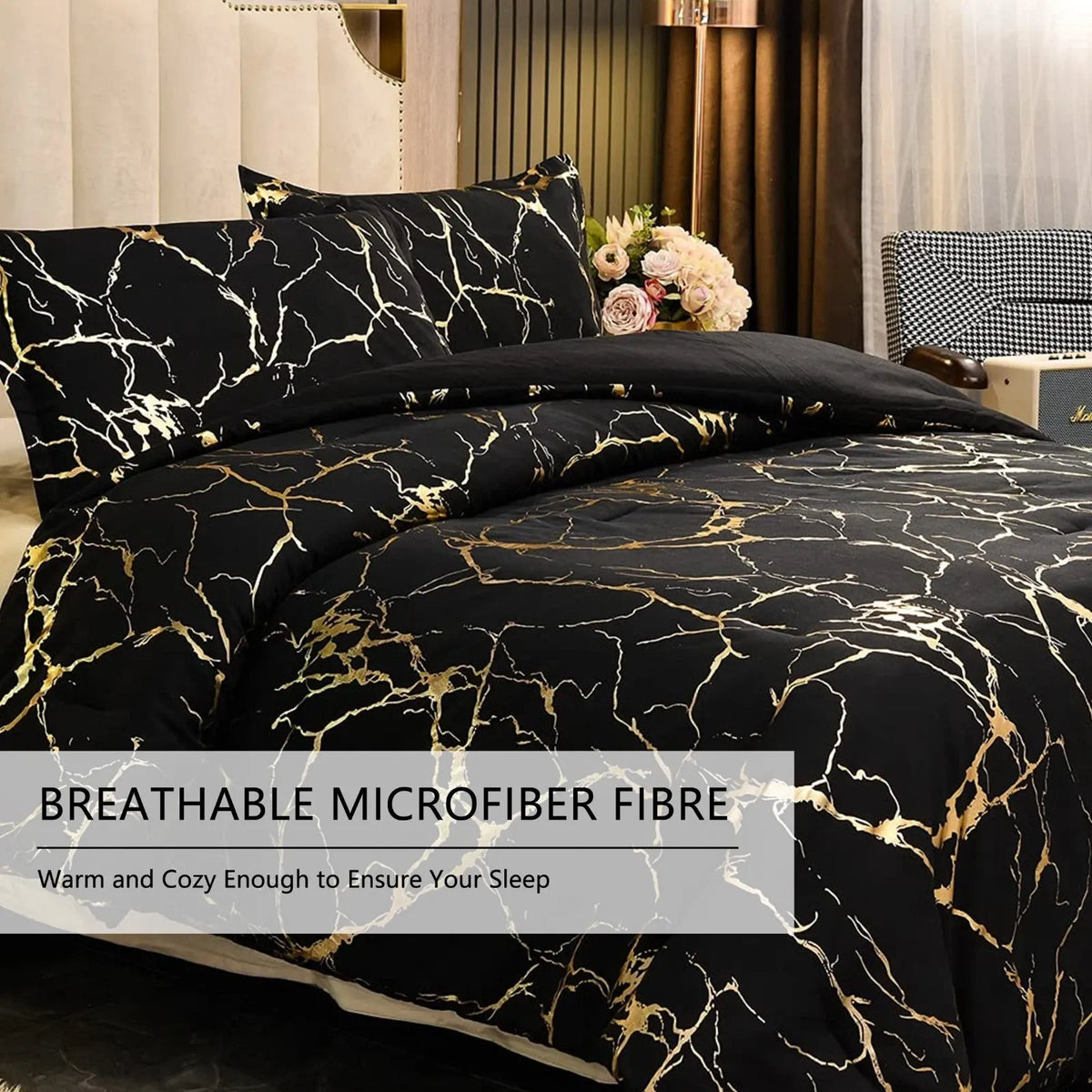 Black Gold Palermo Willow Quilt / Doona / Duvet Cover set