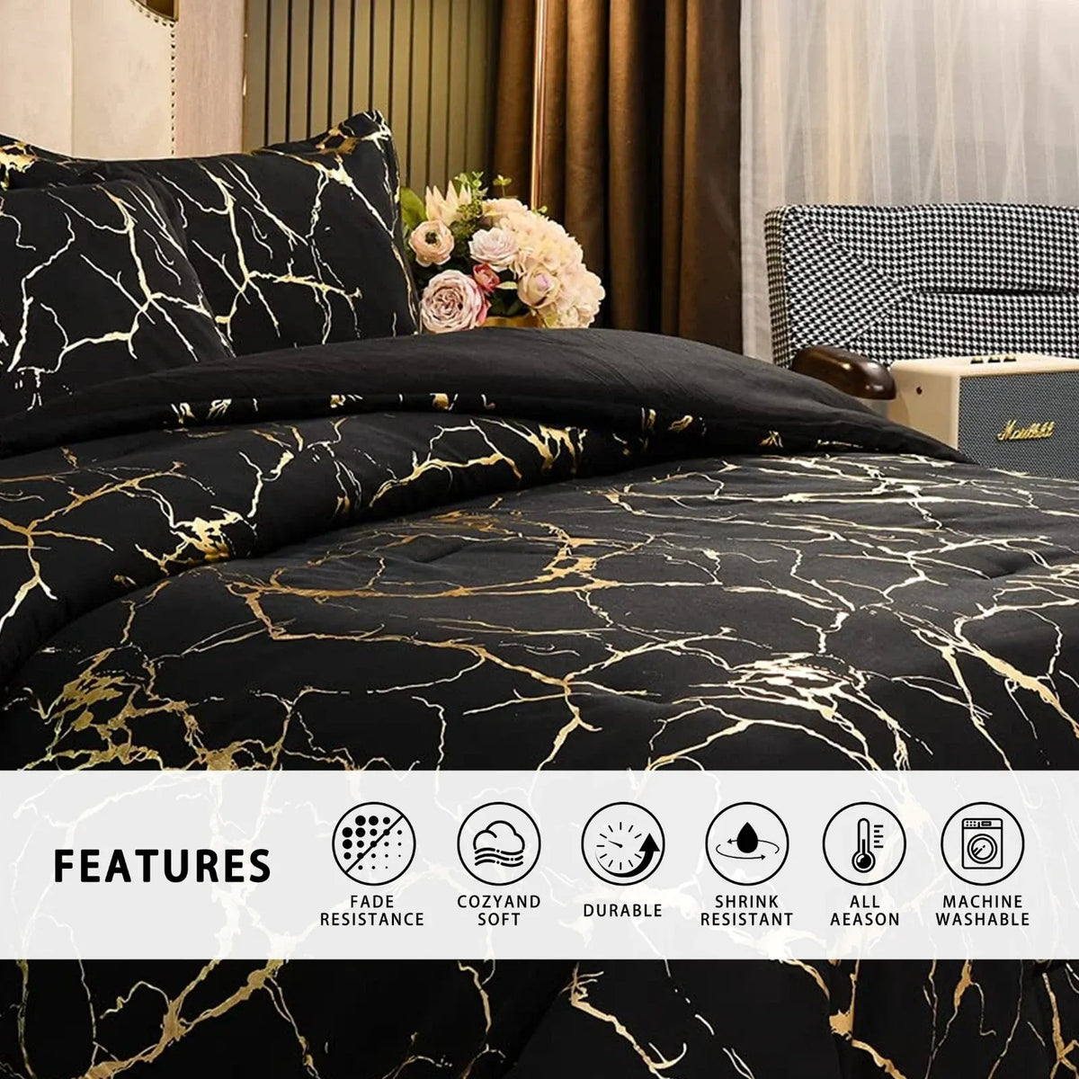 Black Gold Palermo Willow Quilt / Doona / Duvet Cover set