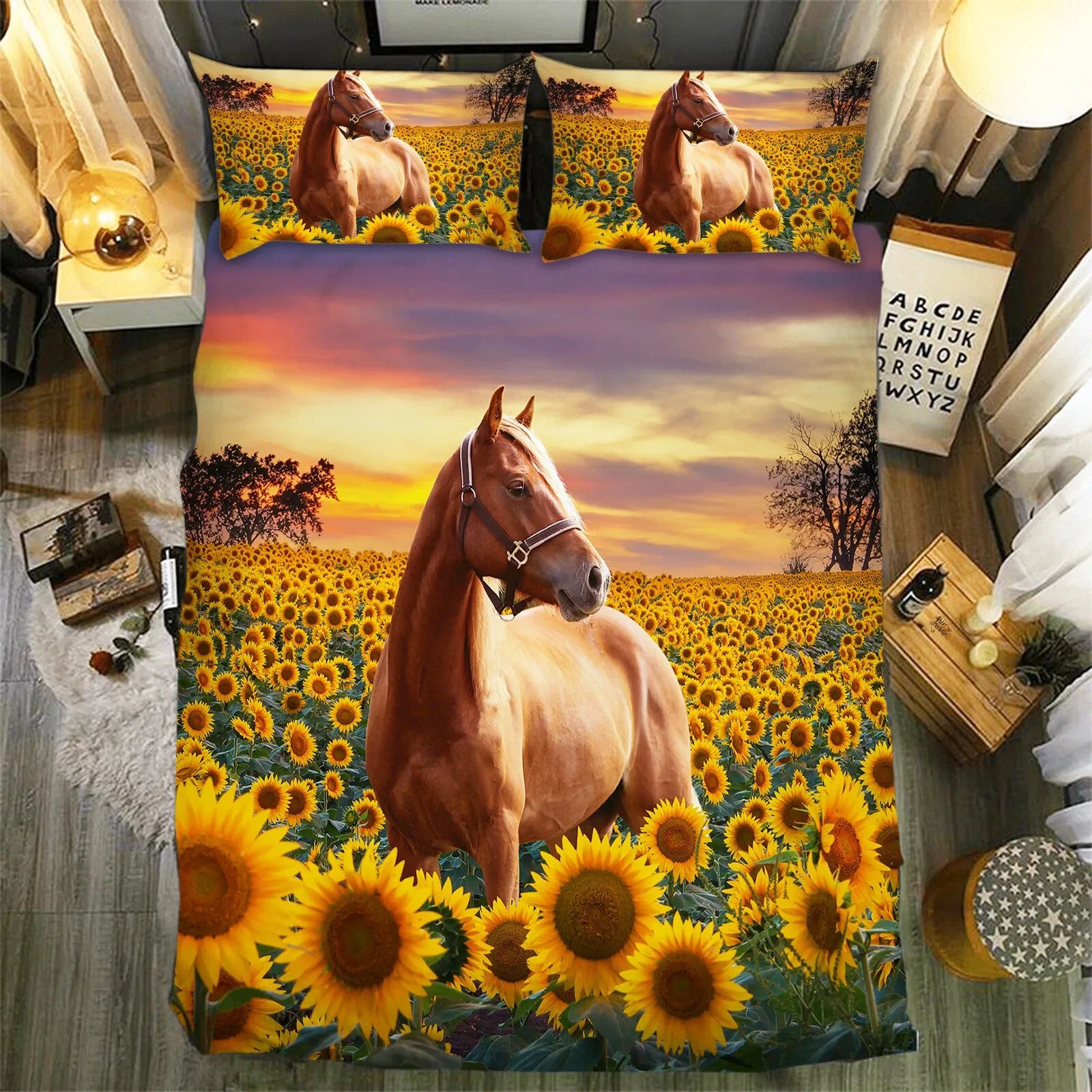 Horse Sunflowers Verona Elegance Quilt / Doona / Duvet Cover set
