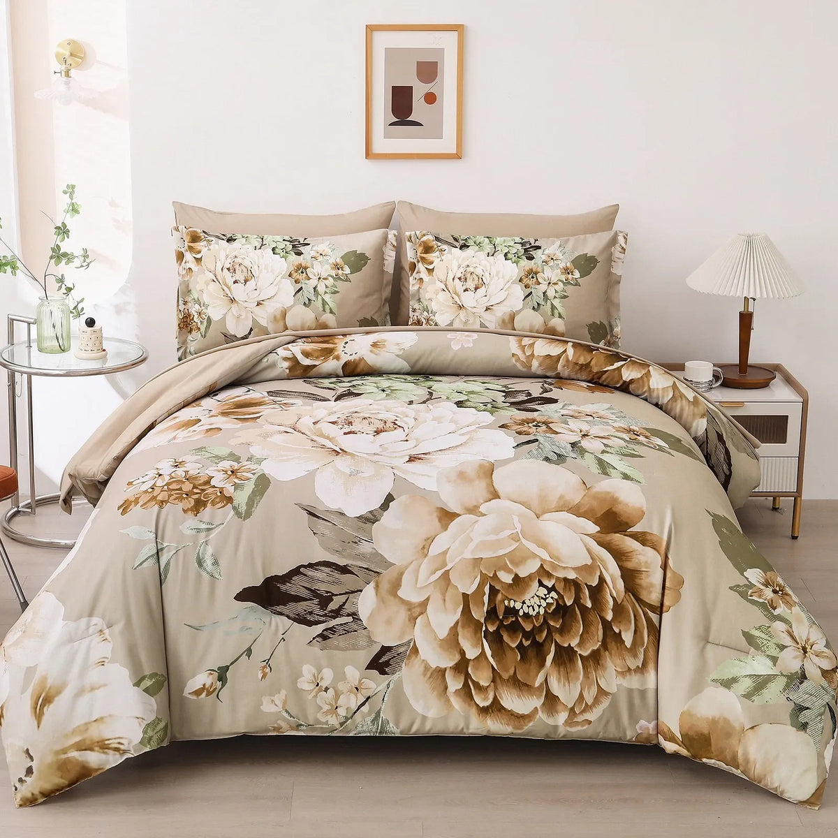 Beige Magnolia Garden Quilt / Doona / Duvet Cover set