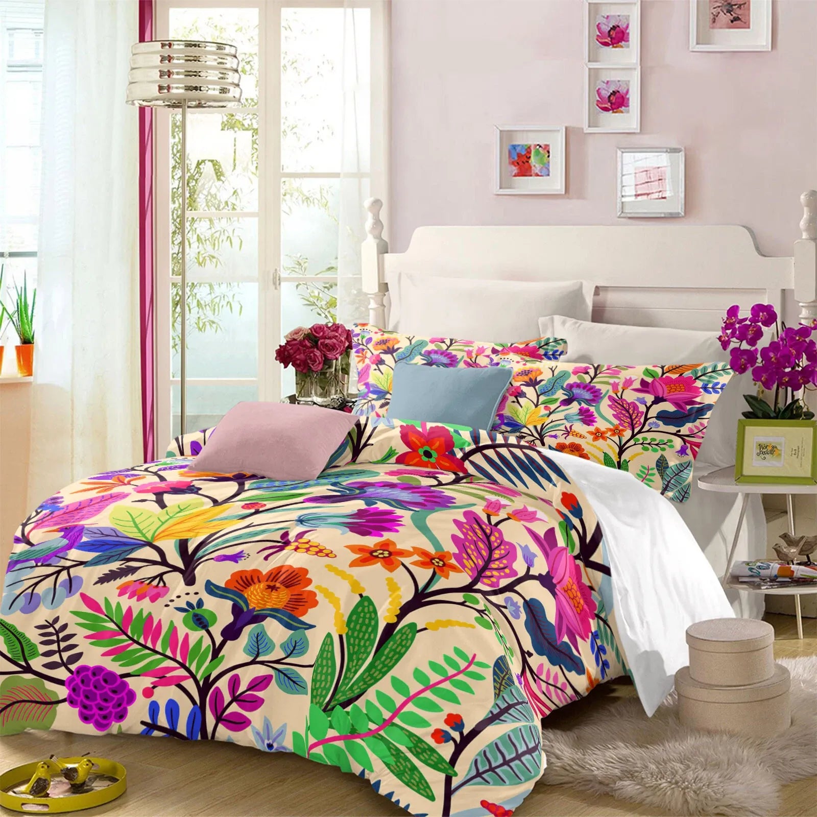 Vibrant Botanical Garden Quilt / Doona / Duvet Cover set
