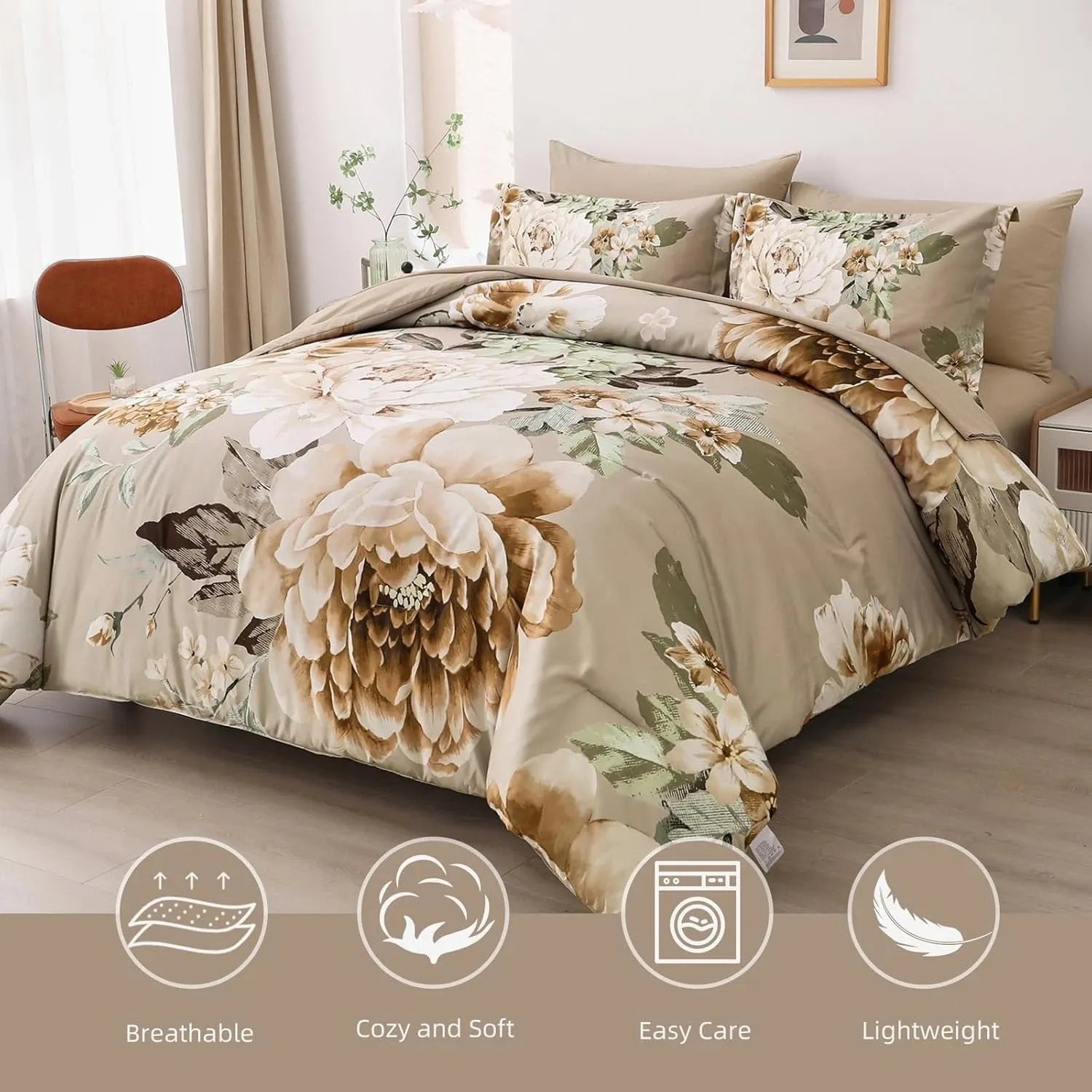 Beige Bloom Lumiere Heritage Quilt / Doona / Duvet Cover set