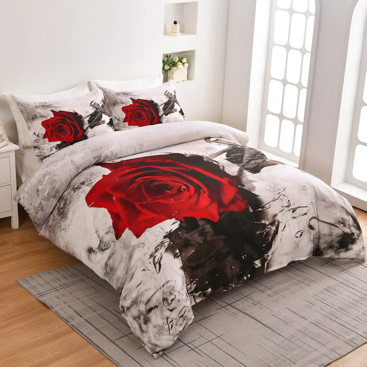 Gray Flower Marseille Heritage Quilt / Doona / Duvet Cover set