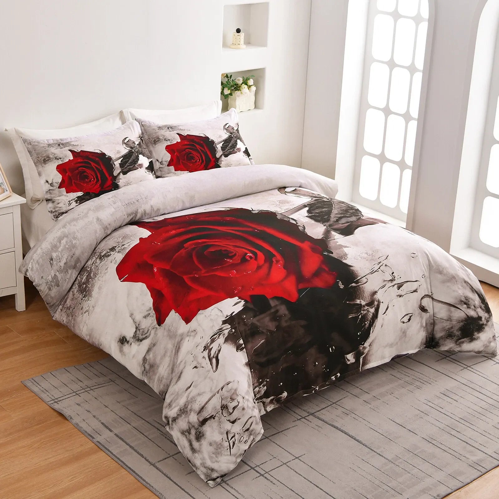 Gray Flower Marseille Heritage Quilt / Doona / Duvet Cover set