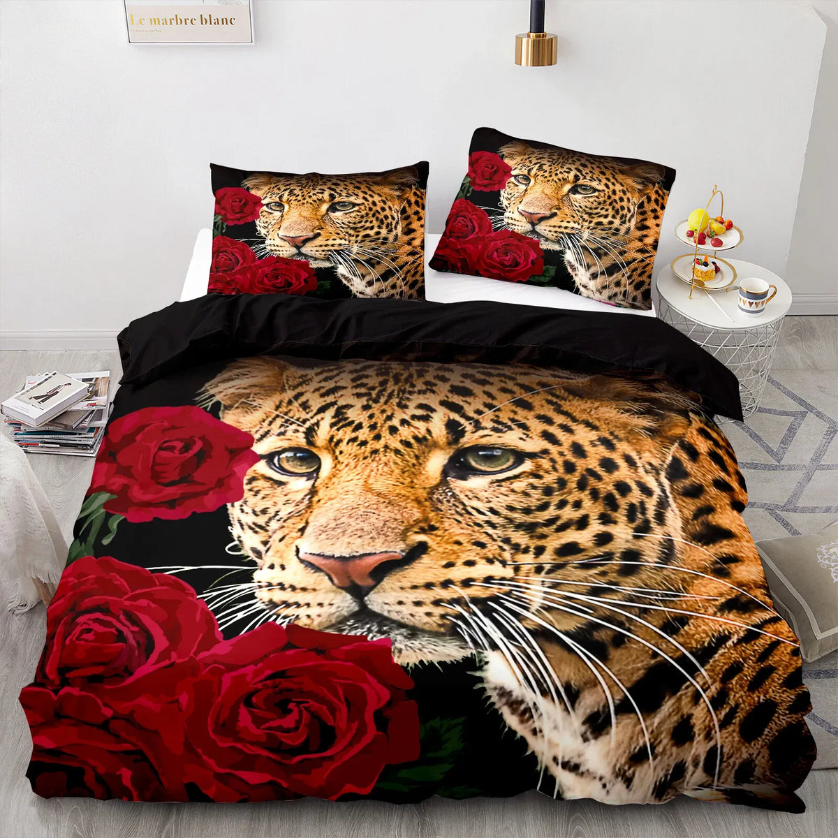 Leopard Rose Noir Quilt / Doona / Duvet Cover set