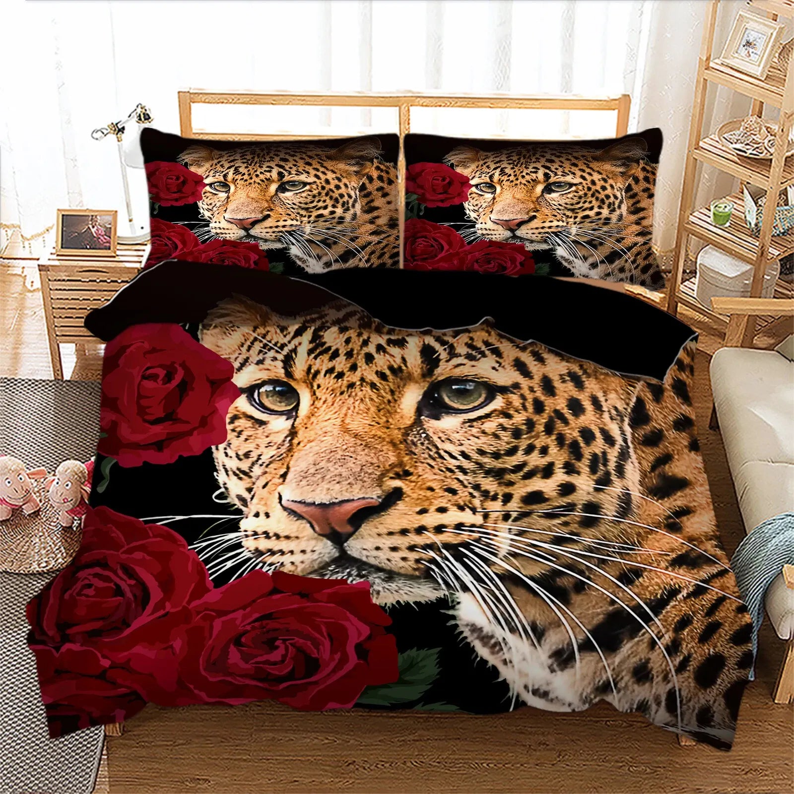 Leopard Rose Noir Quilt / Doona / Duvet Cover set