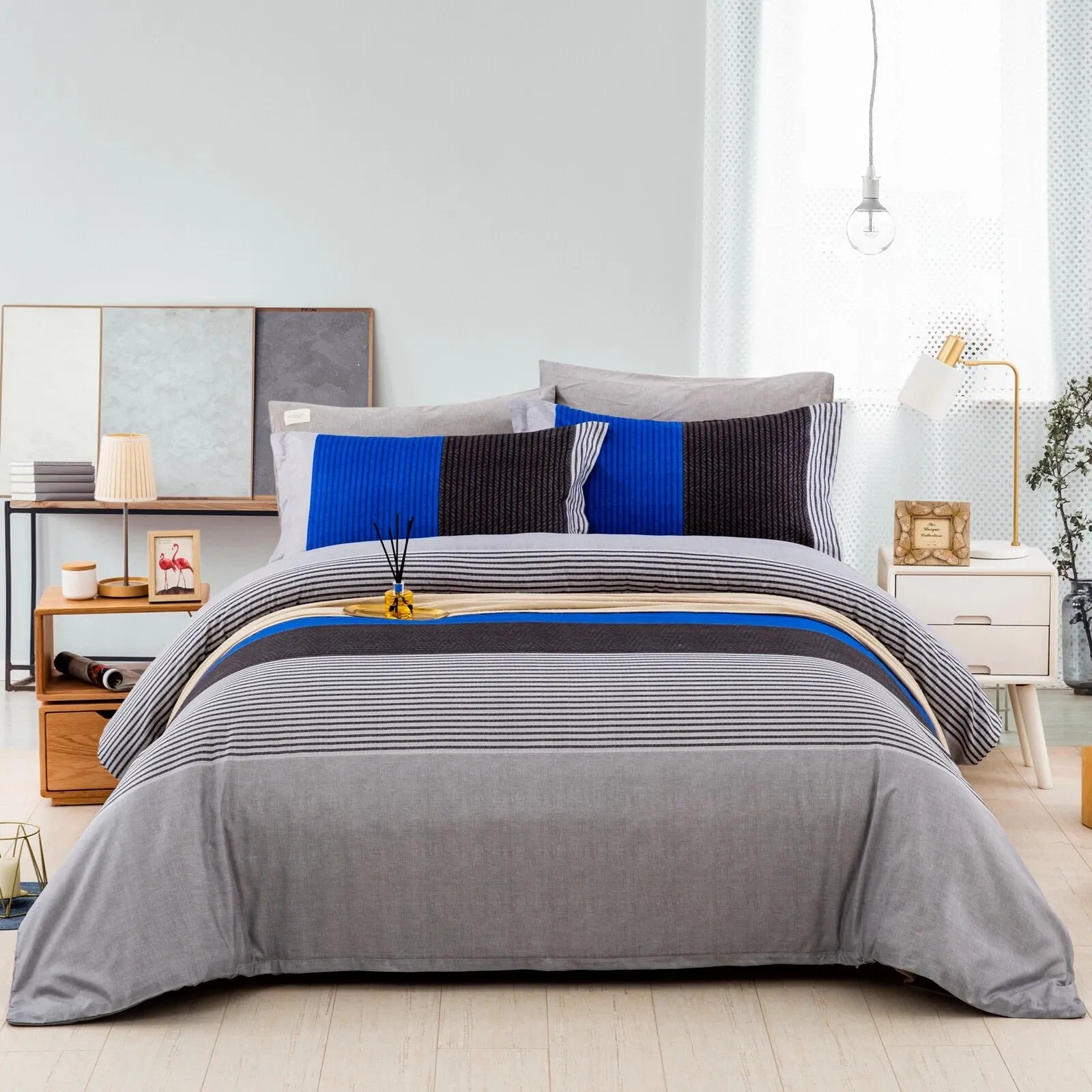 Gray Blue Chantilly Charm Quilt / Doona / Duvet Cover set