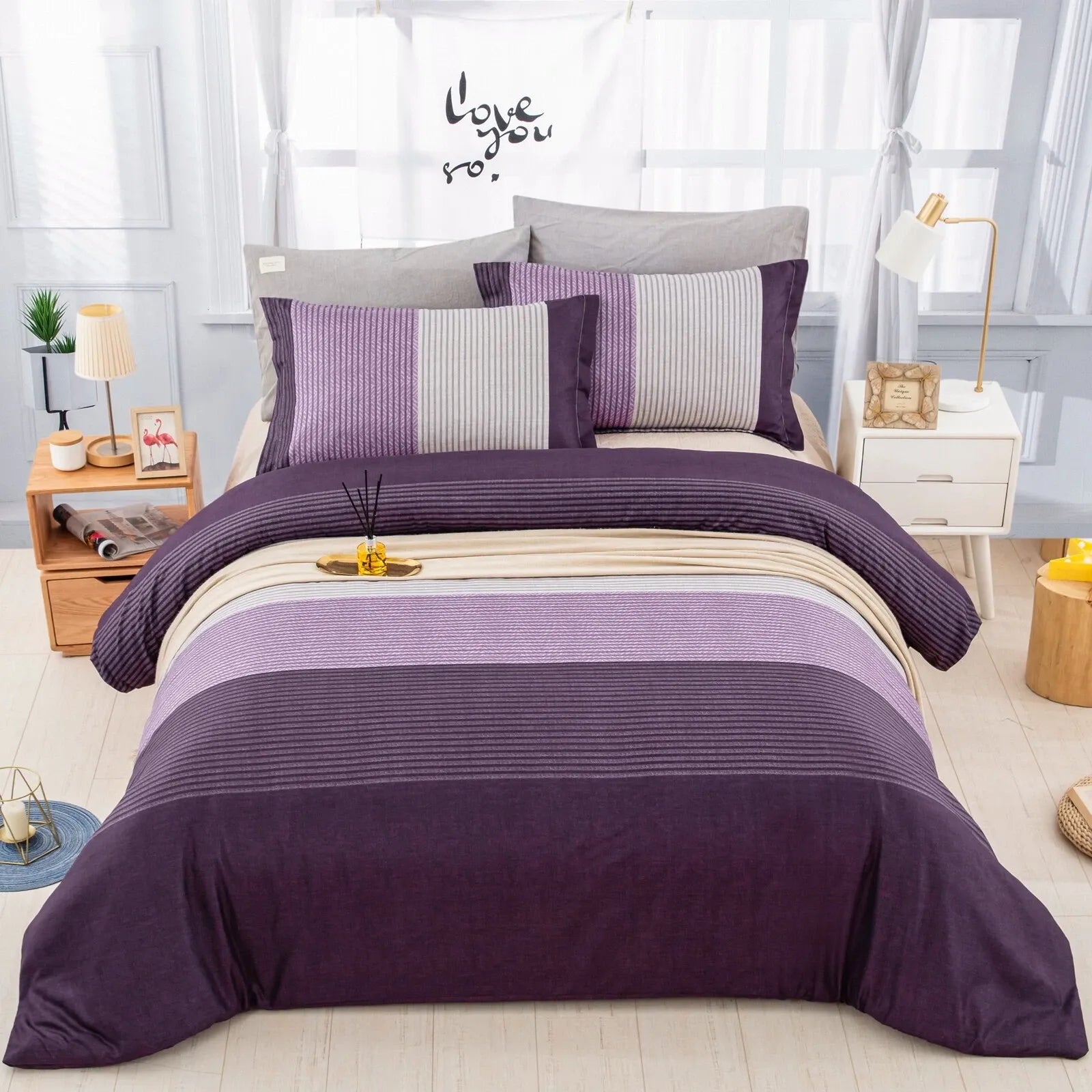 Gray Purple Amalfi Gallery Quilt / Doona / Duvet Cover set