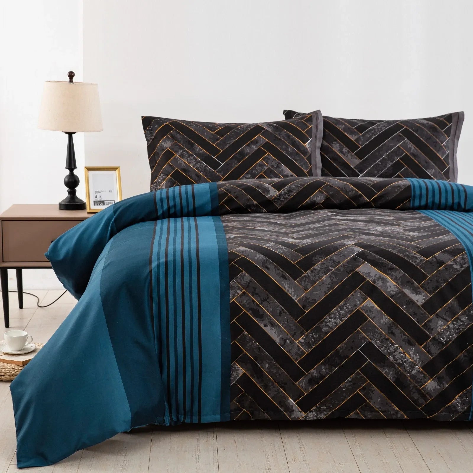 Marble Teal Nero Chevron Luxe Quilt / Doona / Duvet Cover set